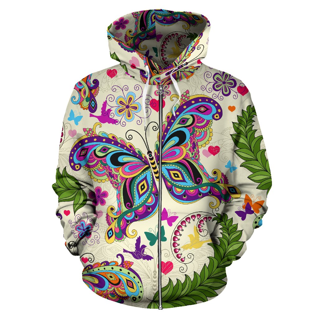Butterfly Colorful Indian Style All Over Zip Up Hoodie