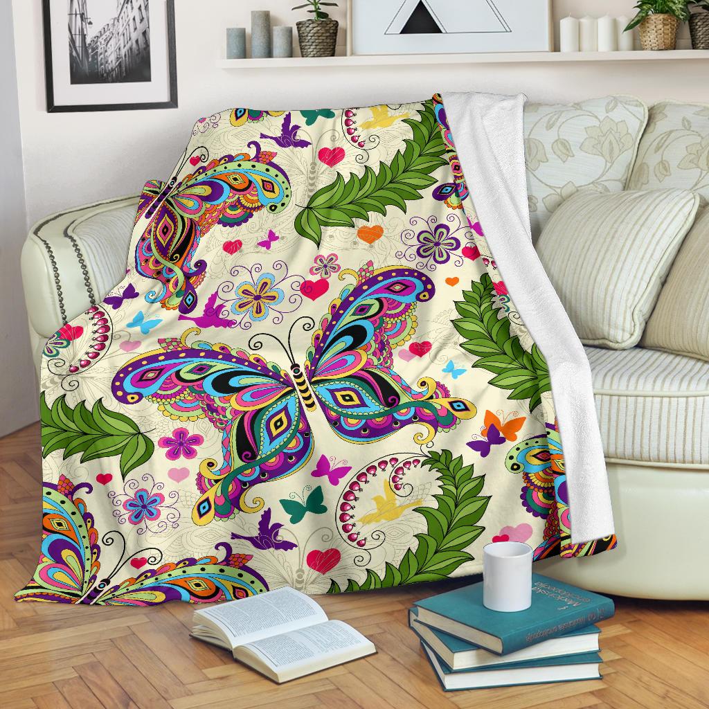 Butterfly Colorful Indian Style Fleece Blanket