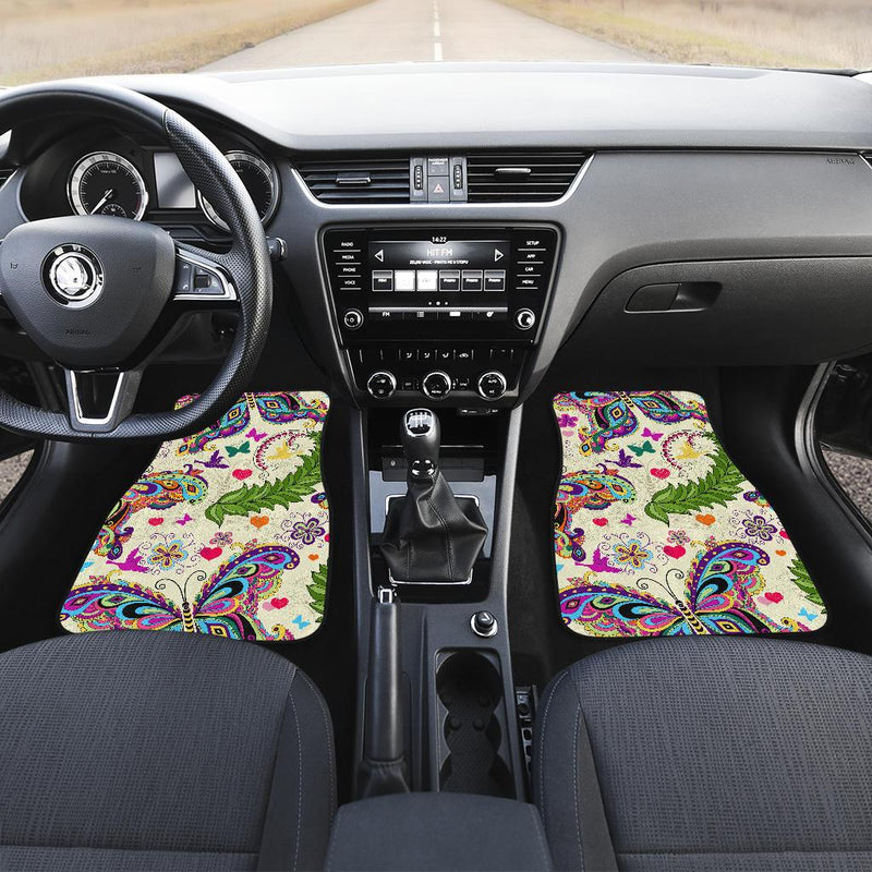 Butterfly Colorful Indian Style Front and Back Car Floor Mats