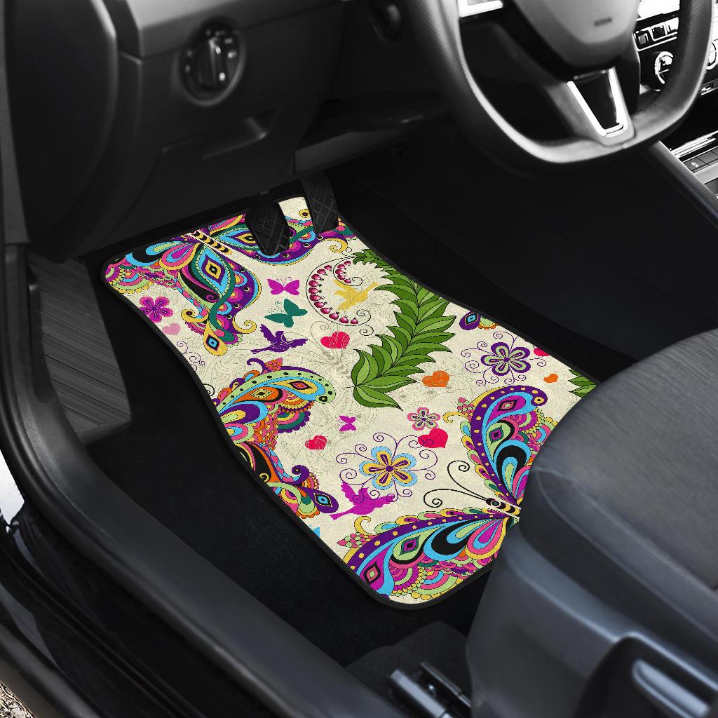Butterfly Colorful Indian Style Front and Back Car Floor Mats