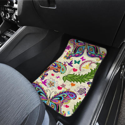 Butterfly Colorful Indian Style Front and Back Car Floor Mats