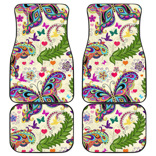 Butterfly Colorful Indian Style Front and Back Car Floor Mats
