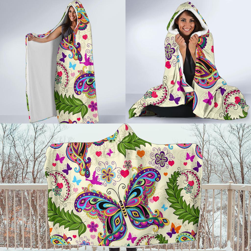 Butterfly Colorful Indian Style Hooded Blanket-JORJUNE.COM