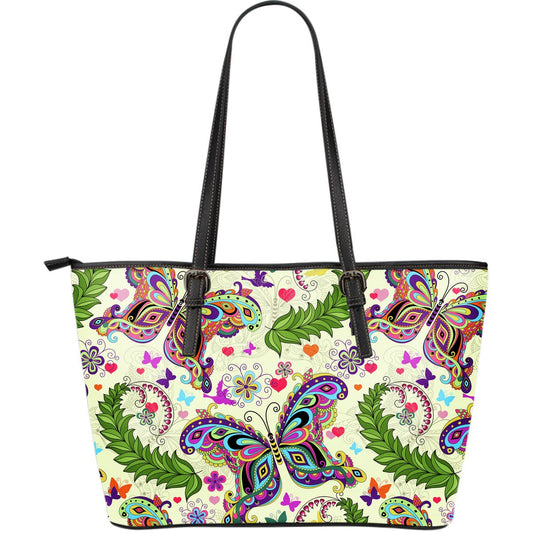 Butterfly Colorful Indian Style Large Leather Tote Bag