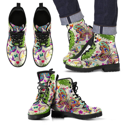 Butterfly Colorful Indian Style Men Leather Boots