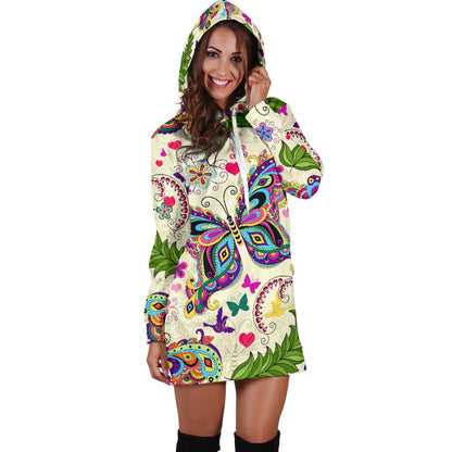 Butterfly Colorful Indian Style Women Hoodie Dress