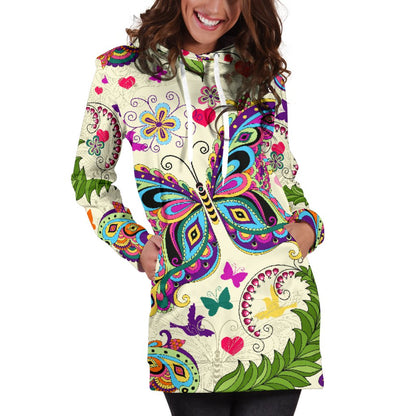 Butterfly Colorful Indian Style Women Hoodie Dress