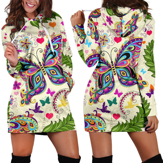 Butterfly Colorful Indian Style Women Hoodie Dress