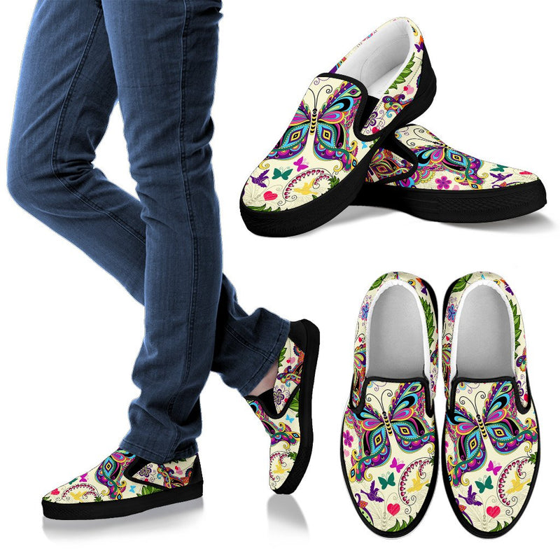 Butterfly Colorful Indian Style Women Slip On Shoes