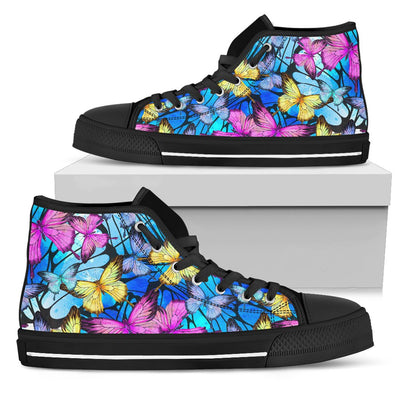 Butterfly Colorful Men High Top Canvas Shoes