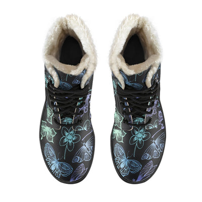 Butterfly Dragonfly Faux Fur Leather Boots