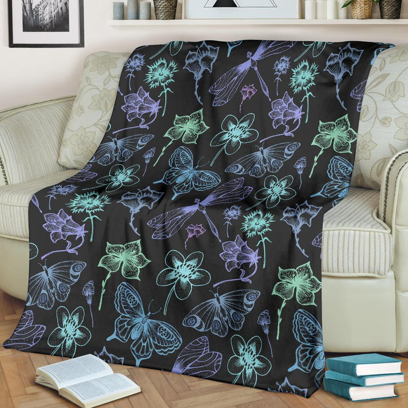 Butterfly Dragonfly Fleece Blanket