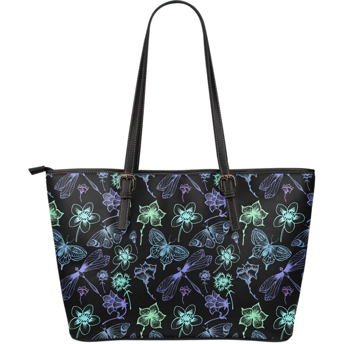 Butterfly Dragonfly Large Leather Tote Bag