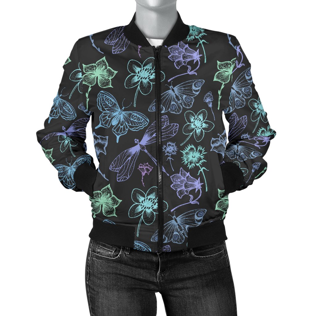 Butterfly Dragonfly Women Casual Bomber Jacket