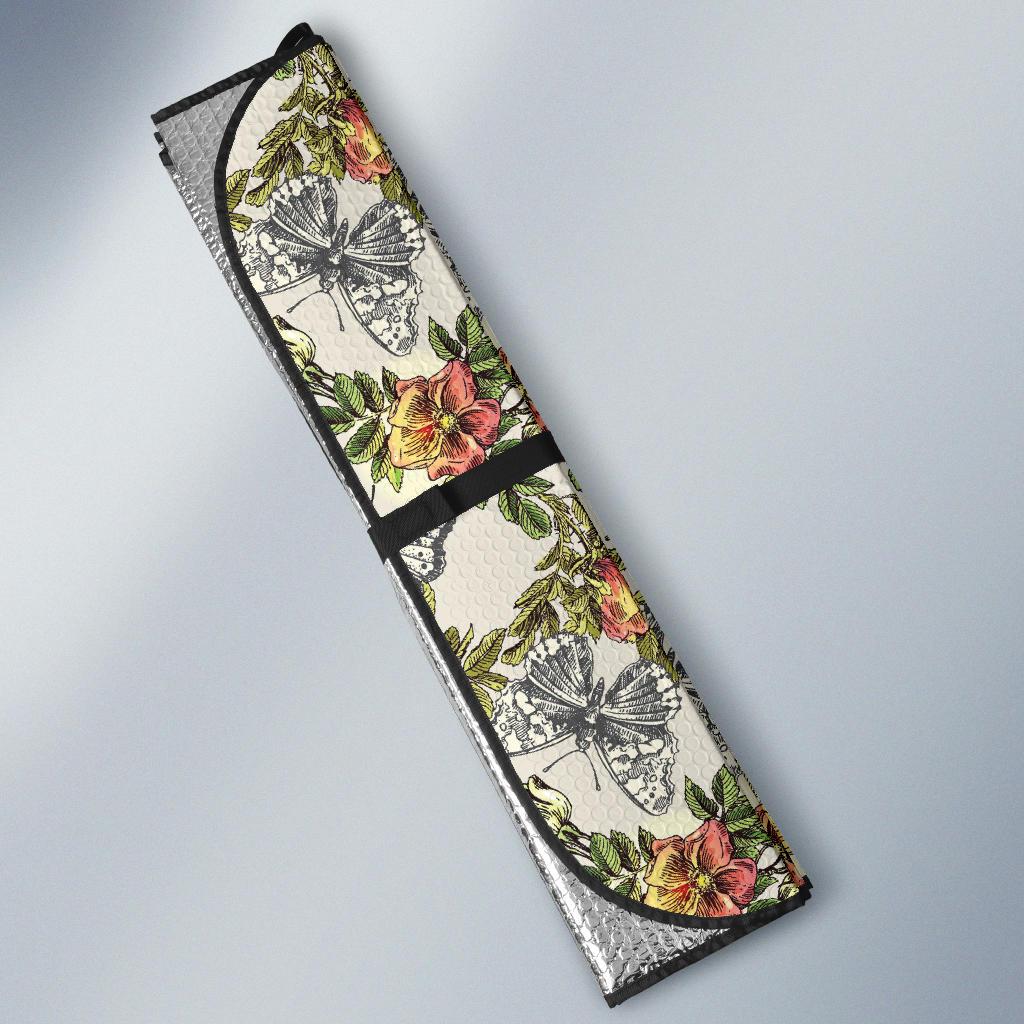 Butterfly Flower Pattern Print Design 06 Car Sun Shade-JORJUNE.COM