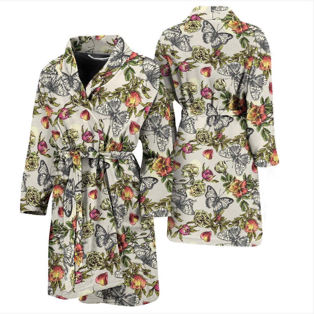 Butterfly Flower Pattern Print Design 06 Men Bathrobe-JORJUNE.COM