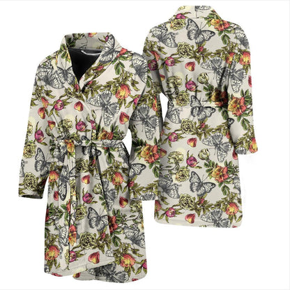 Butterfly Flower Pattern Print Design 06 Men Bathrobe-JORJUNE.COM