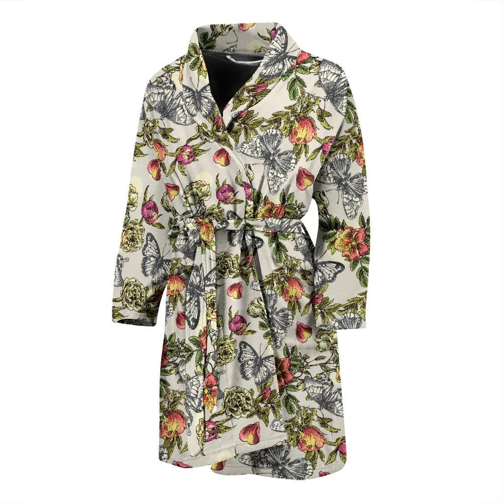 Butterfly Flower Pattern Print Design 06 Men Bathrobe-JORJUNE.COM