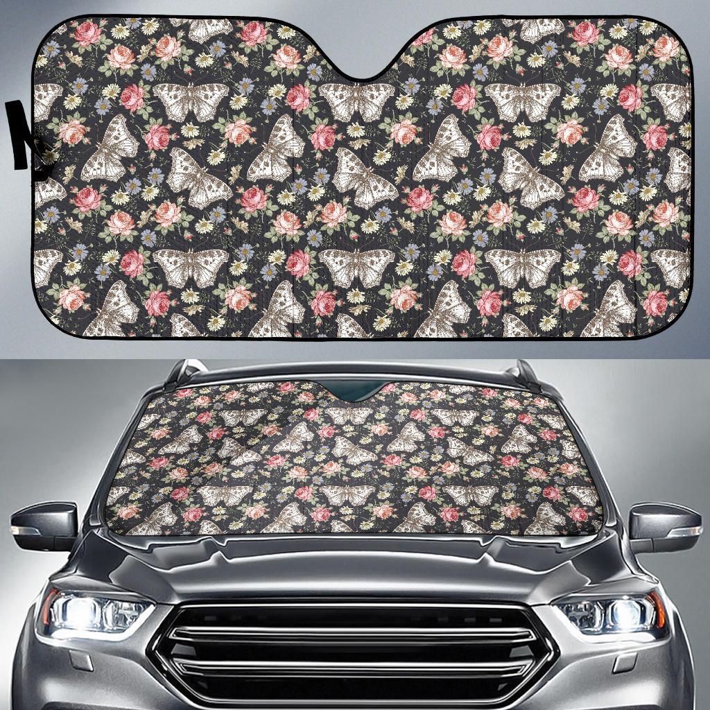 Butterfly Flower Pattern Print Design 07 Car Sun Shade-JORJUNE.COM