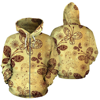 Butterfly Mandala All Over Zip Up Hoodie