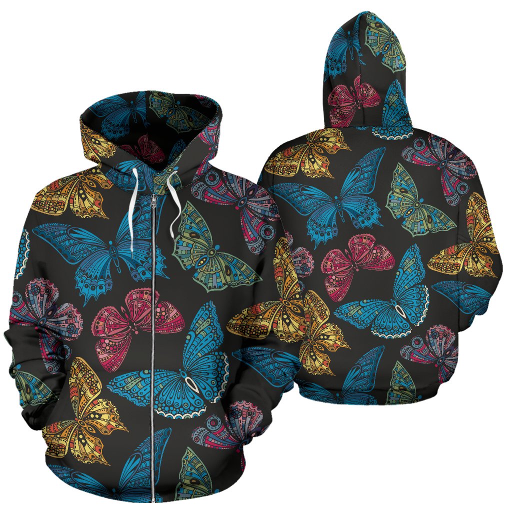 Butterfly Mandala Style All Over Zip Up Hoodie