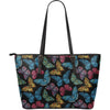 Butterfly Mandala Style Large Leather Tote Bag