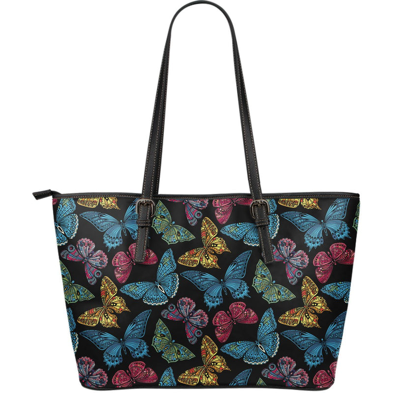 Butterfly Mandala Style Large Leather Tote Bag