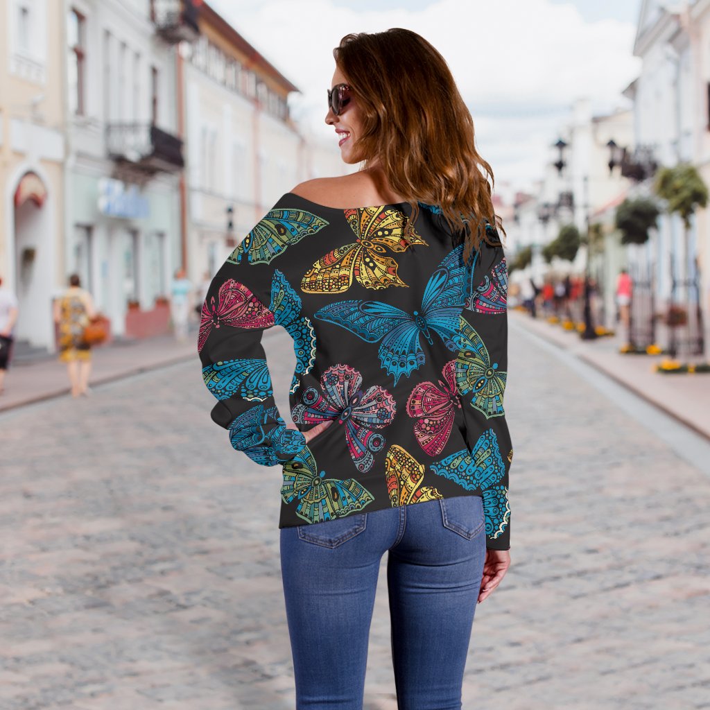 Butterfly Mandala Style Off Shoulder Sweatshirt