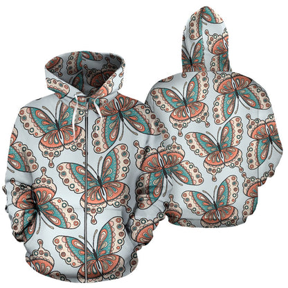Butterfly Pattern All Over Zip Up Hoodie