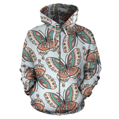 Butterfly Pattern All Over Zip Up Hoodie