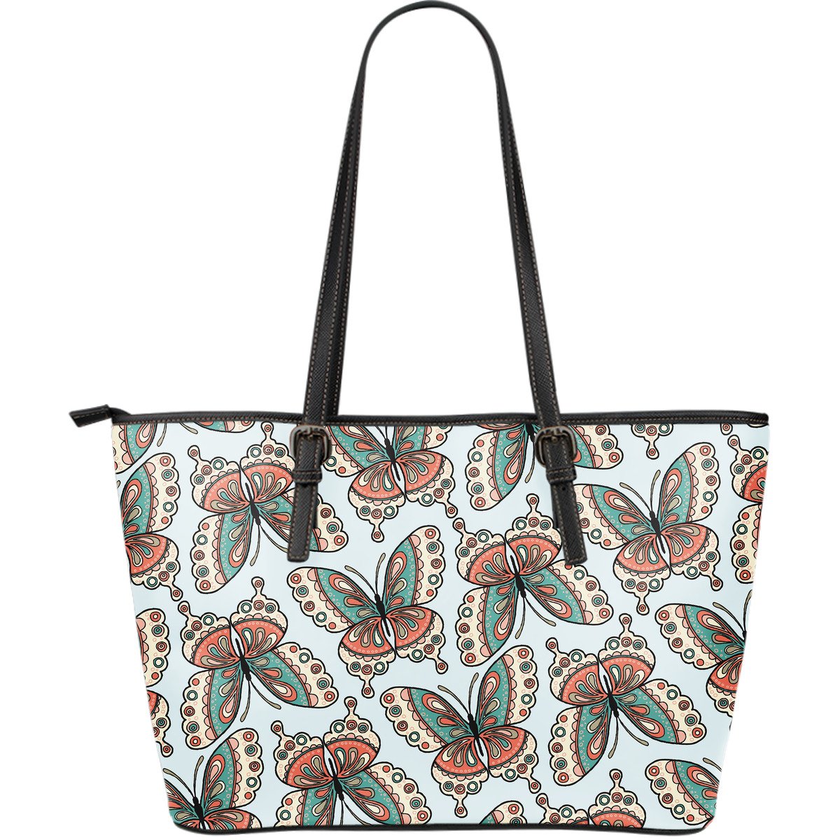 Butterfly Pattern Large Leather Tote Bag