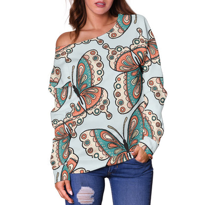 Butterfly Pattern Off Shoulder Sweatshirt