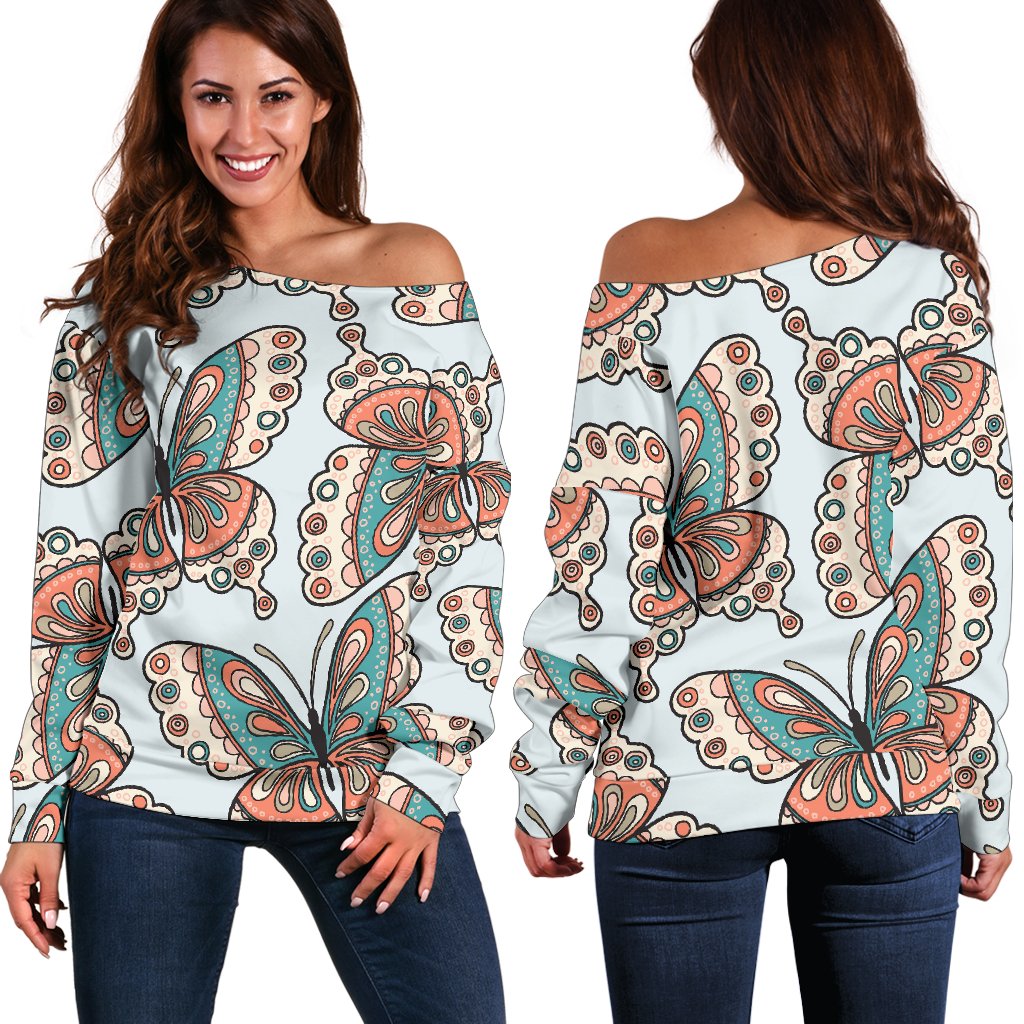 Butterfly Pattern Off Shoulder Sweatshirt