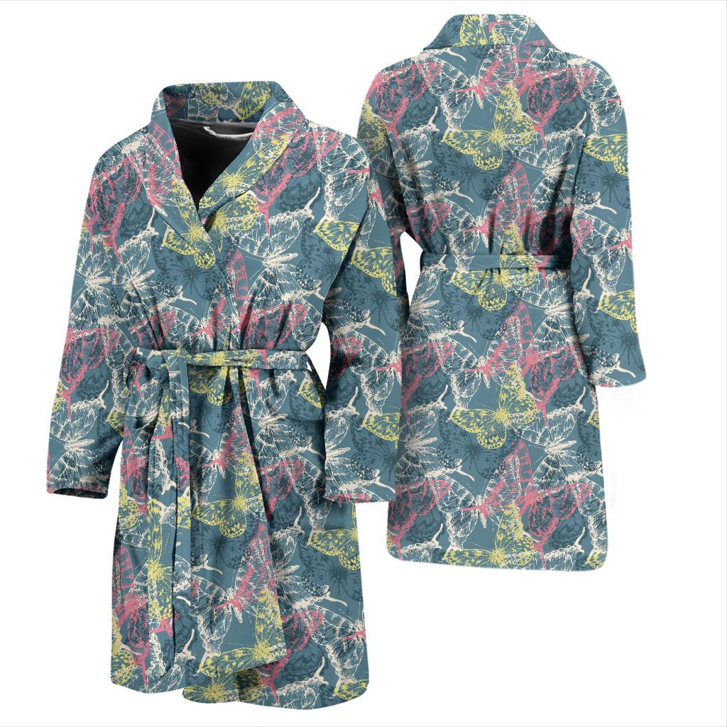 Butterfly Pattern Print Design 01 Men Bathrobe-JORJUNE.COM