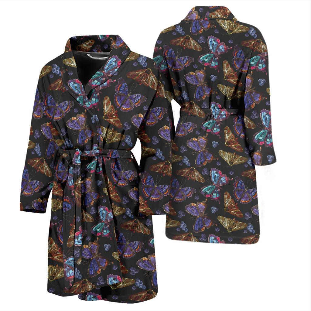 Butterfly Pattern Print Design 013 Men Bathrobe-JORJUNE.COM
