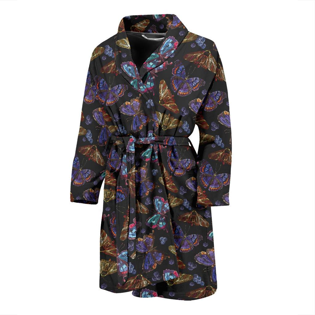 Butterfly Pattern Print Design 013 Men Bathrobe-JORJUNE.COM