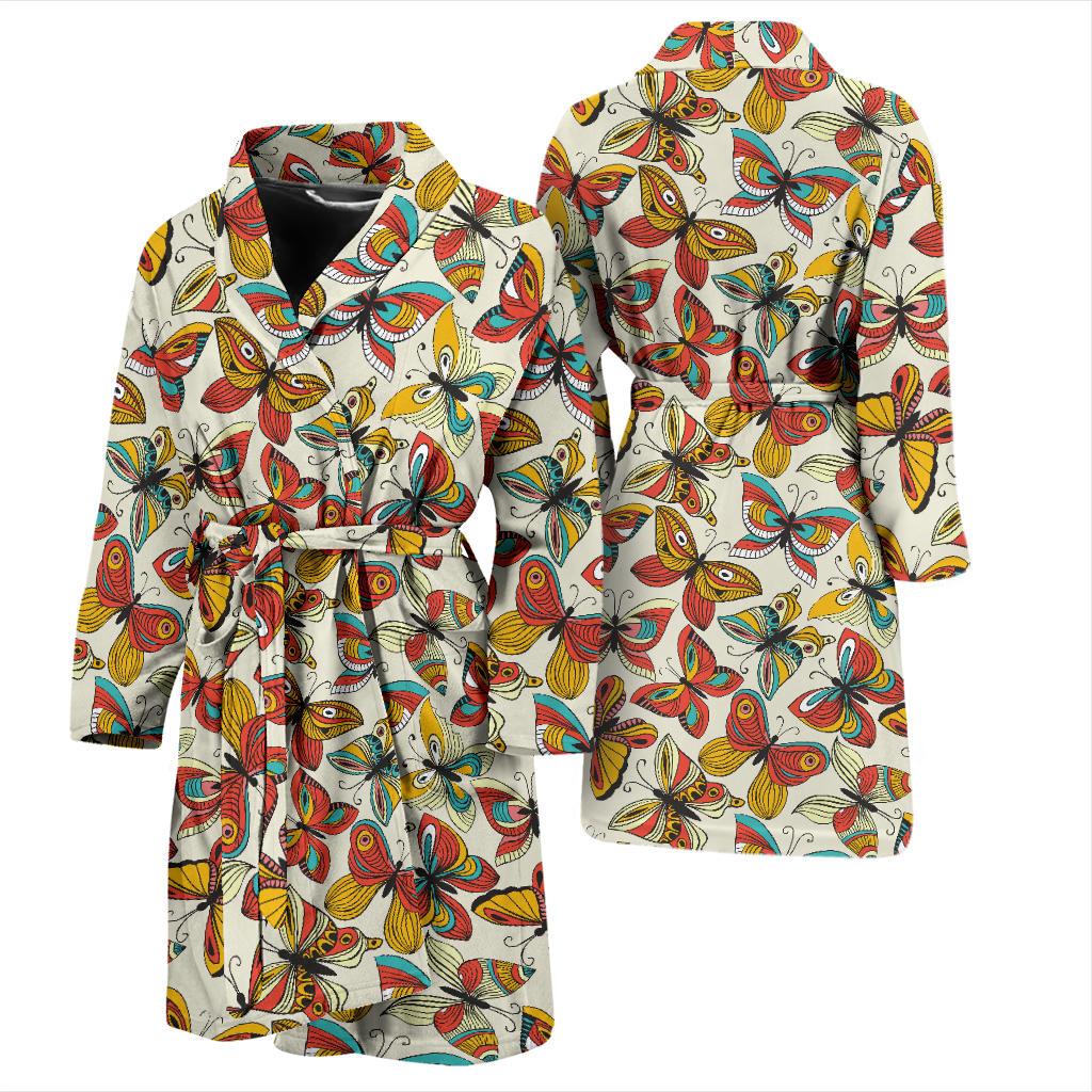 Butterfly Pattern Print Design 02 Men Bathrobe-JORJUNE.COM