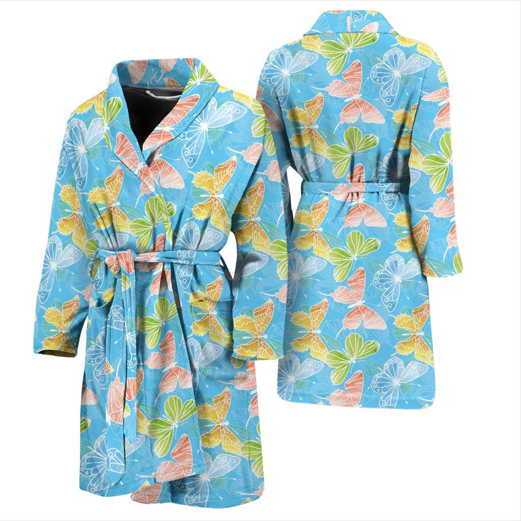 Butterfly Pattern Print Design 05 Men Bathrobe-JORJUNE.COM