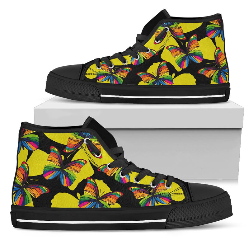 Butterfly Rainbow Men High Top Canvas Shoes