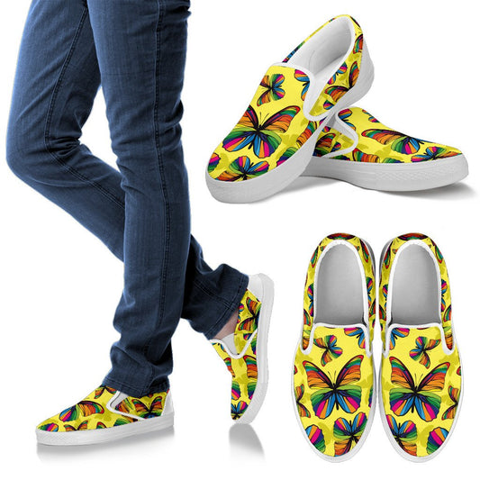 Butterfly Rainbow Women Canvas Slip On Shoes