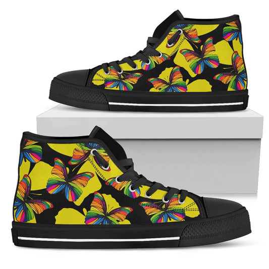 Butterfly Rainbow Women High Top Canvas Shoes