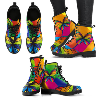 Butterfly Rainbow Women & Men Leather Boots