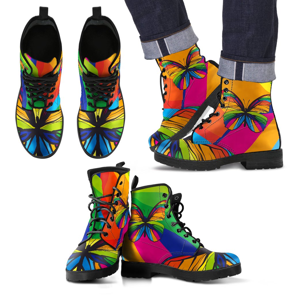 Butterfly Rainbow Women & Men Leather Boots