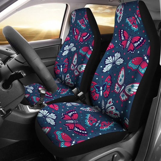 Butterfly Red Deep Blue Print Pattern Universal Fit Car Seat Covers