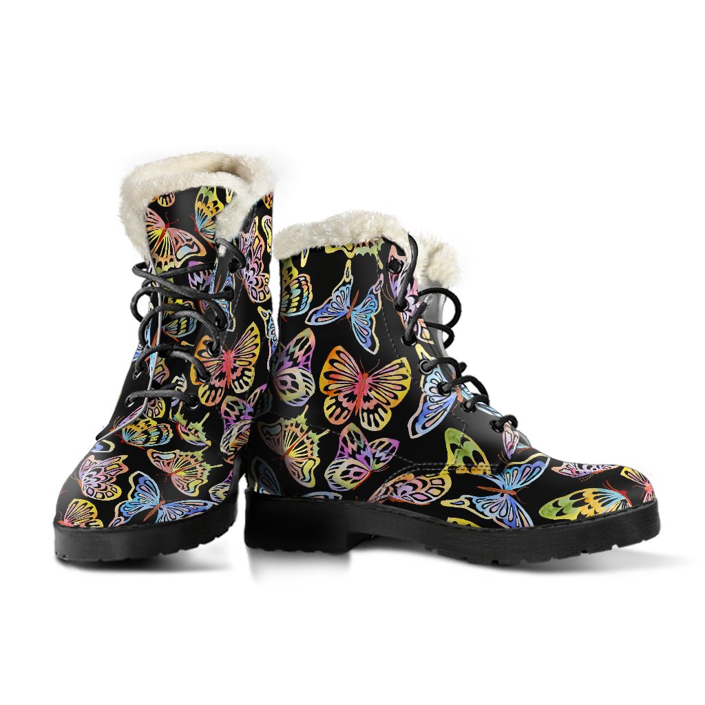 Butterfly Water Color Rainbow Faux Fur Leather Boots