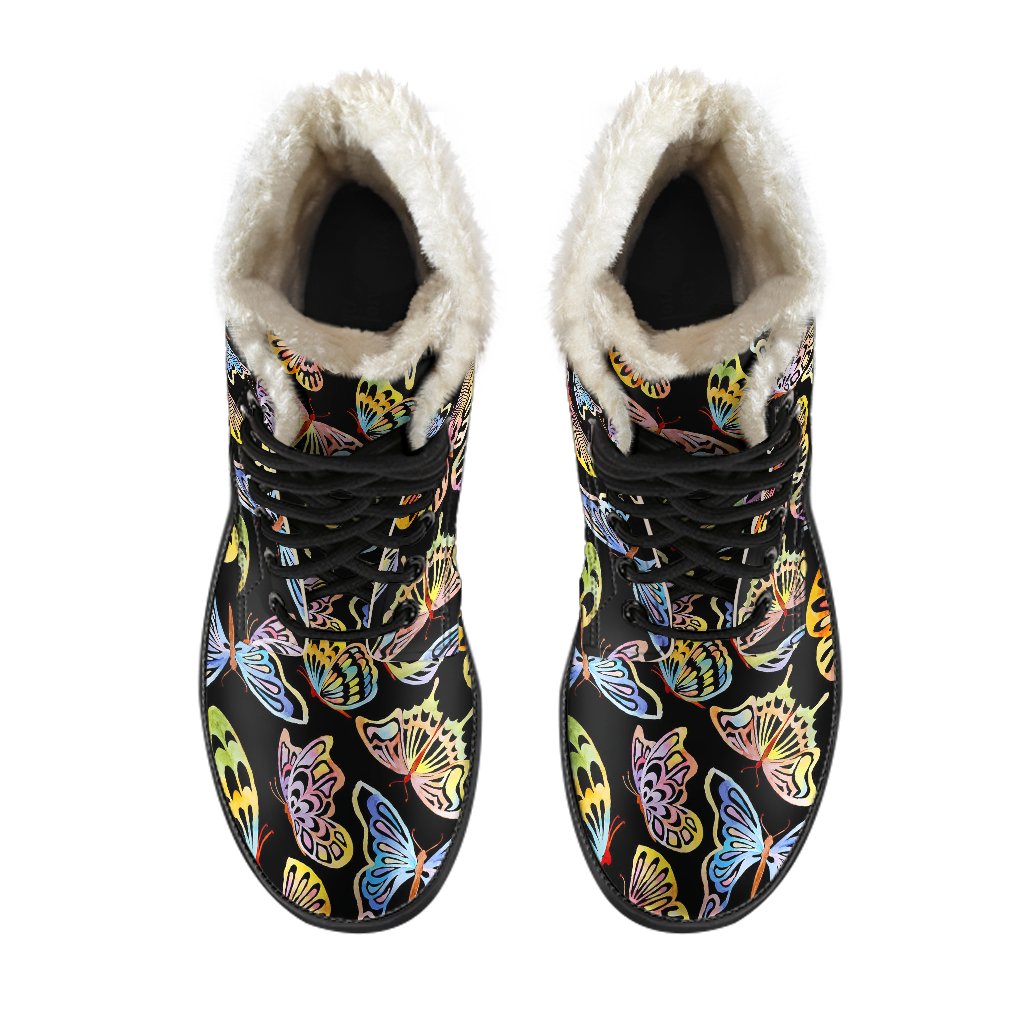Butterfly Water Color Rainbow Faux Fur Leather Boots