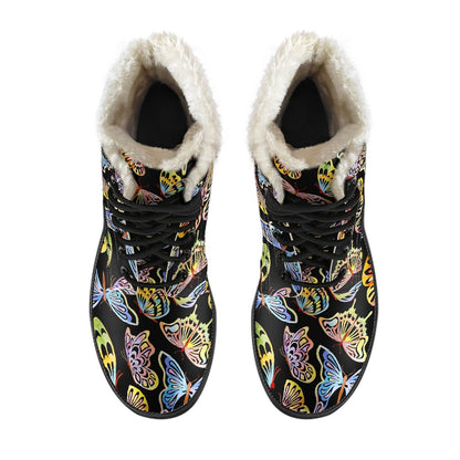 Butterfly Water Color Rainbow Faux Fur Leather Boots
