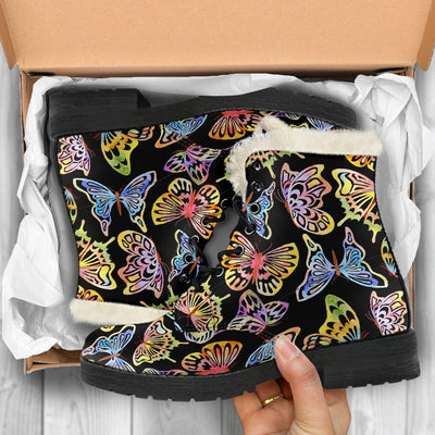 Butterfly Water Color Rainbow Faux Fur Leather Boots