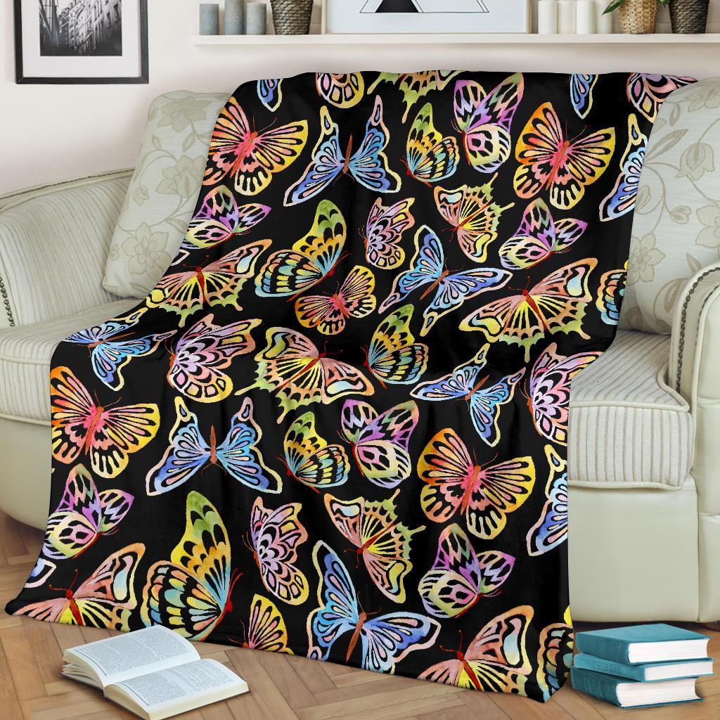 Butterfly Water Color Rainbow Fleece Blanket