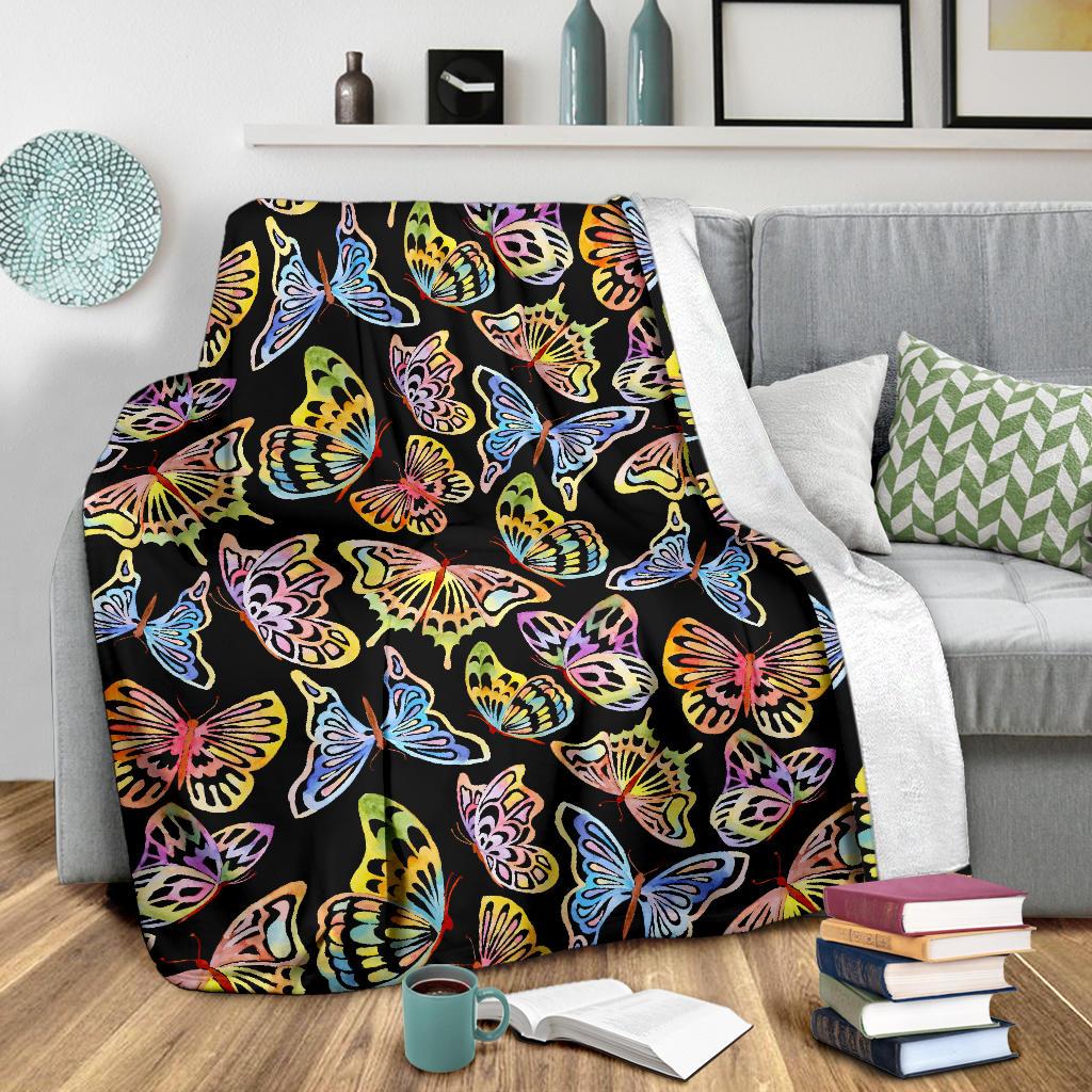 Butterfly Water Color Rainbow Fleece Blanket